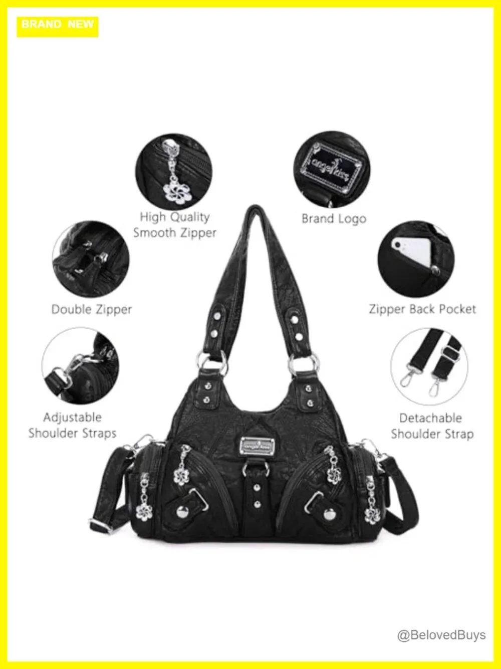 Faux Leather Hobo Shoulder Bag Multi-Pocket Tote with Zipper